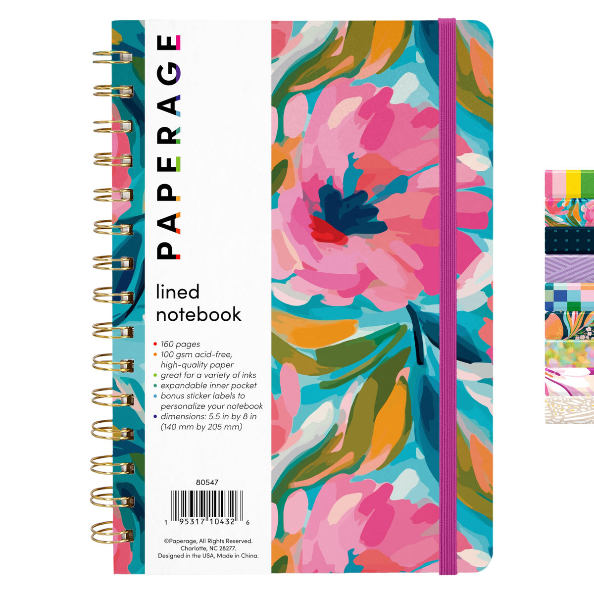 PAPERAGE Lined Spiral Journal Notebook, (Navy, Olive Green, Kraft), 3 Pack, 160 Pages, Medium 5.5 inches x 8 inches - 100 GSM Thick Paper, Hardcover, Double-Wire Spiral Journal & Notebook