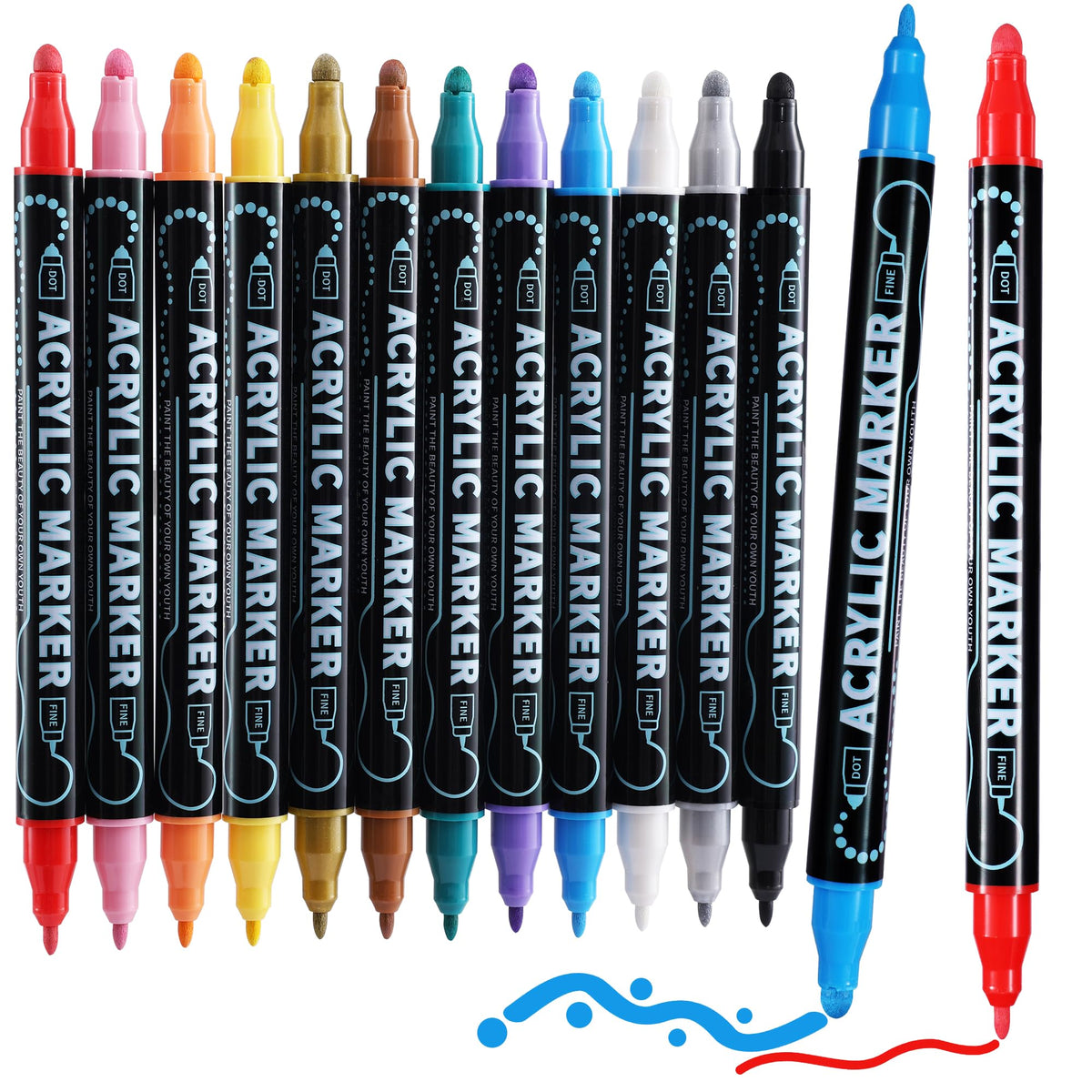 nauets 30 Colors Precision Dual Tip Acrylic Paint Markers Pens - Dot & Fine