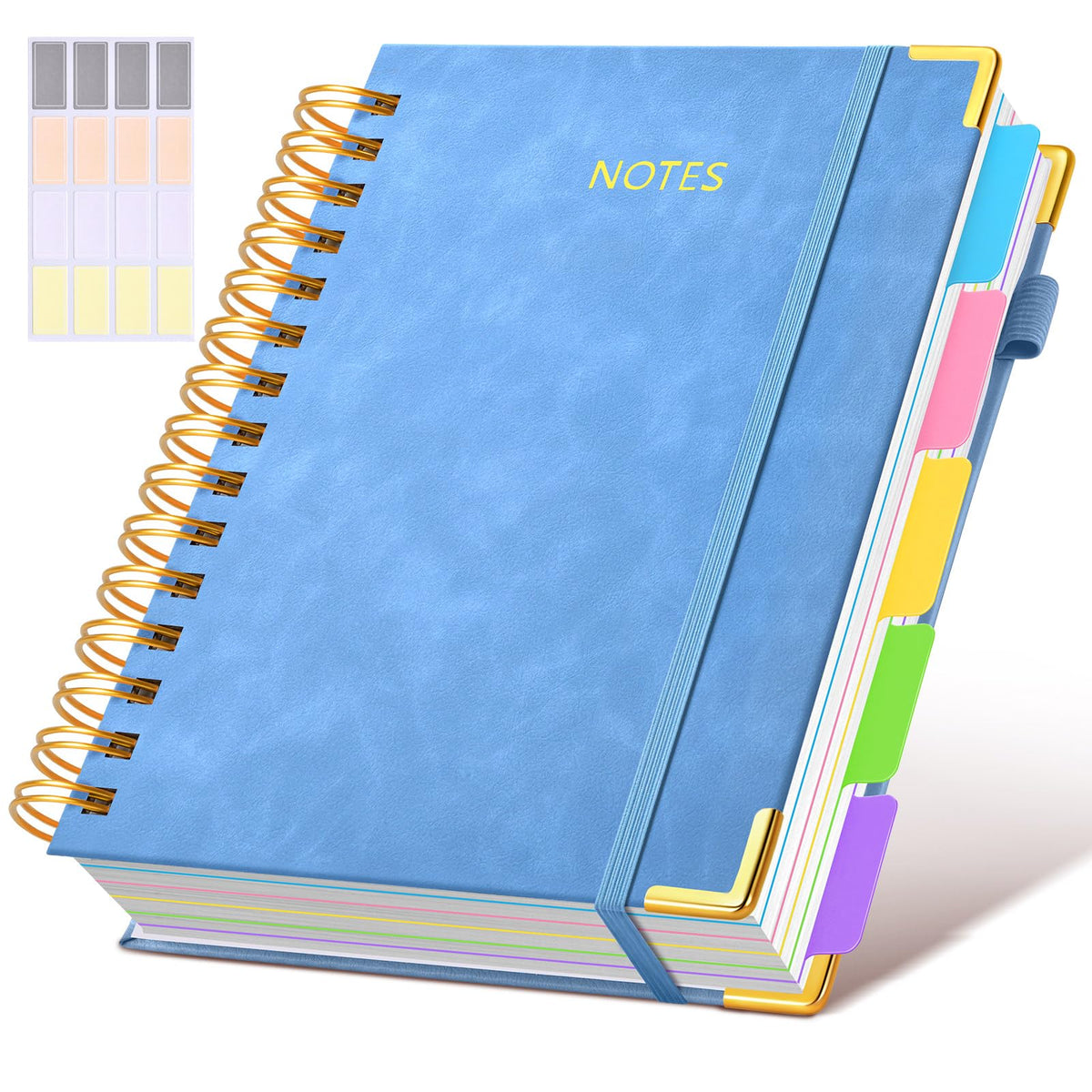 Hardcover Spiral Notebook journal with Removable Dividers Tabs, 300 Pages Leather 5 Subject Notebook College Ruled, 8"x10" Large B5 Notebooks for Work School Note taking, Lined Journal for Women,Black