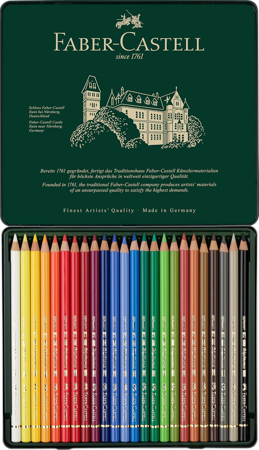 Faber-Castell Polychromos Artists' Color Pencils - Tin of 24 Colors - Premium Quality Artist Pencils