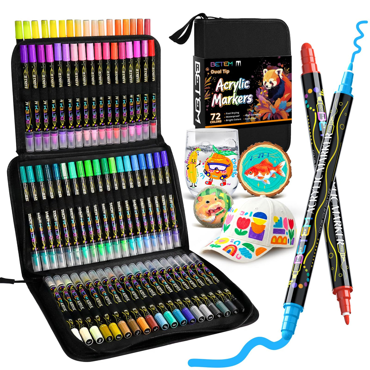Betem 24 Colors Dual Tip Acrylic Paint Markers, Fabric Decorating Kits