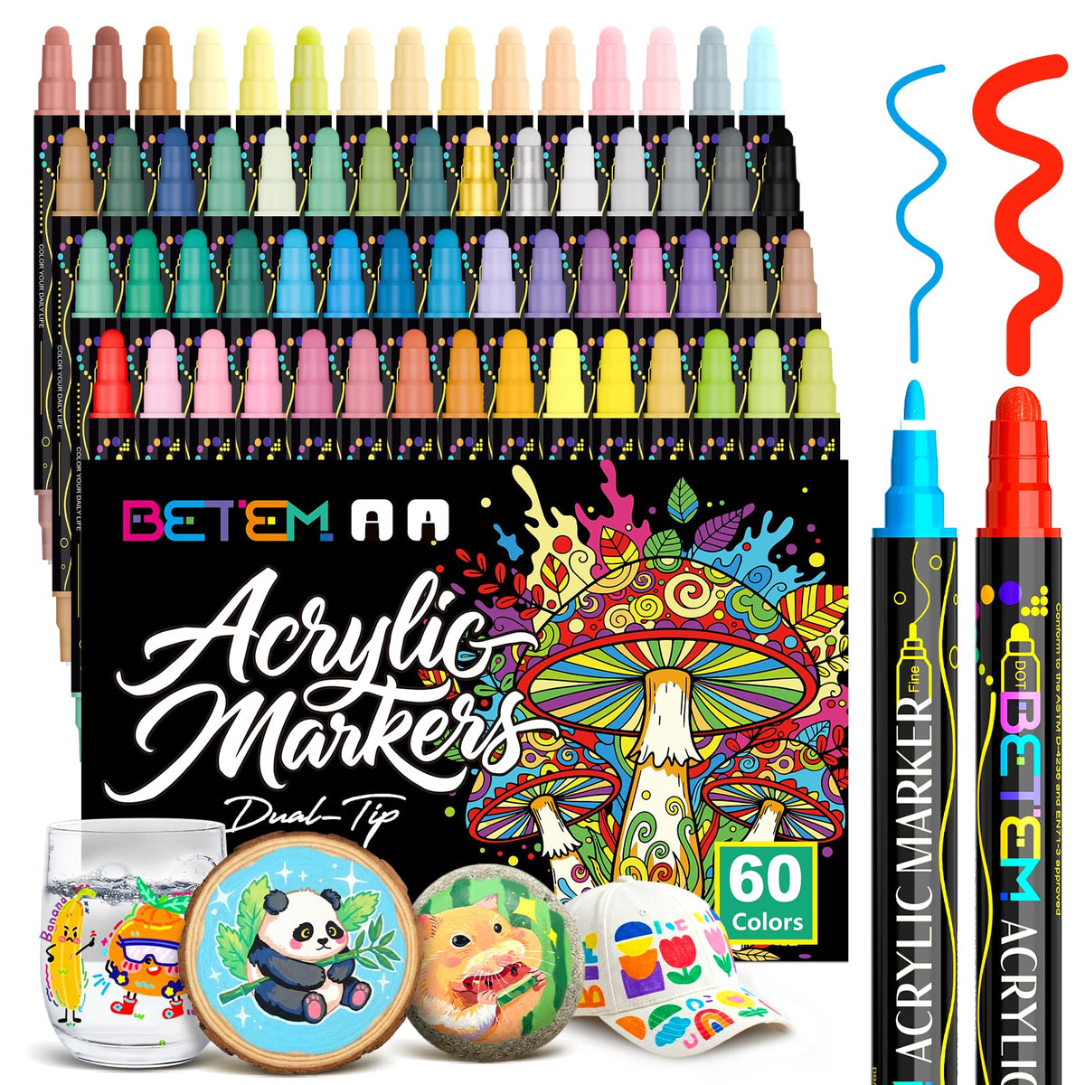 Betem 24 Colors Dual Tip Acrylic Paint Markers, Fabric Decorating Kits