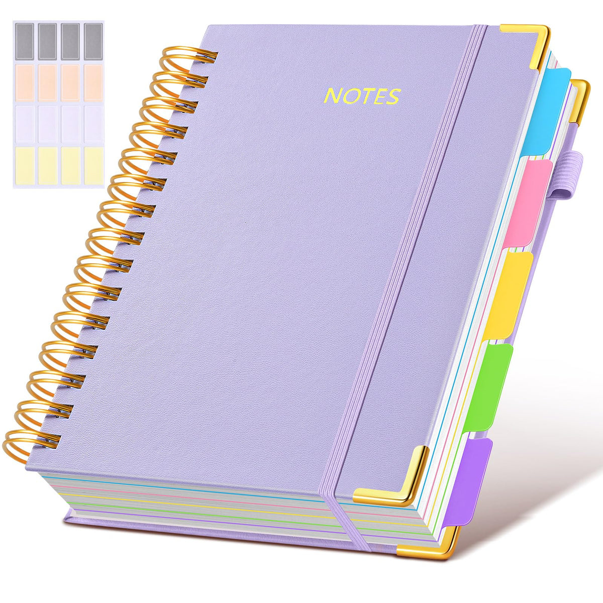Hardcover Spiral Notebook journal with Removable Dividers Tabs, 300 Pages Leather 5 Subject Notebook College Ruled, 8"x10" Large B5 Notebooks for Work School Note taking, Lined Journal for Women,Black