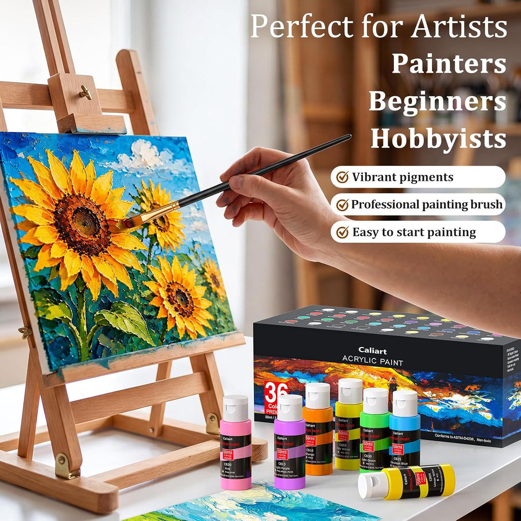 Caliart 36 Colors Acrylic Paint Set with 12 Brushes
