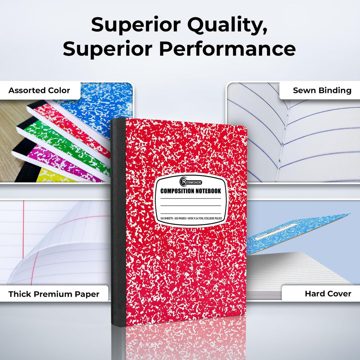 Rosmonde 5 Pack Composition Notebooks College Ruled, Color Marble Notebooks