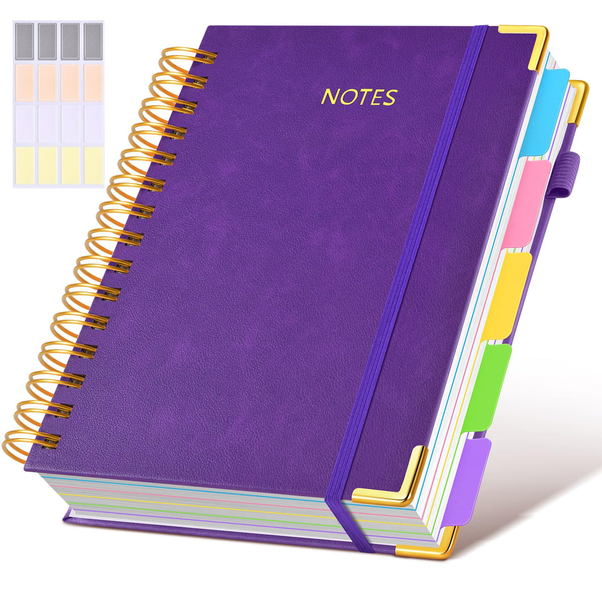 Hardcover Spiral Notebook journal with Removable Dividers Tabs, 300 Pages Leather 5 Subject Notebook College Ruled, 8"x10" Large B5 Notebooks for Work School Note taking, Lined Journal for Women,Black