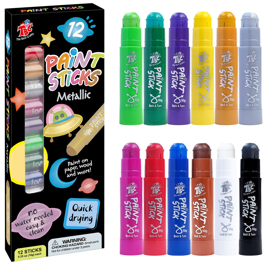 TBC The Best Crafts Paint Sticks for Kids Ages 2-8, 12 Classic Colors