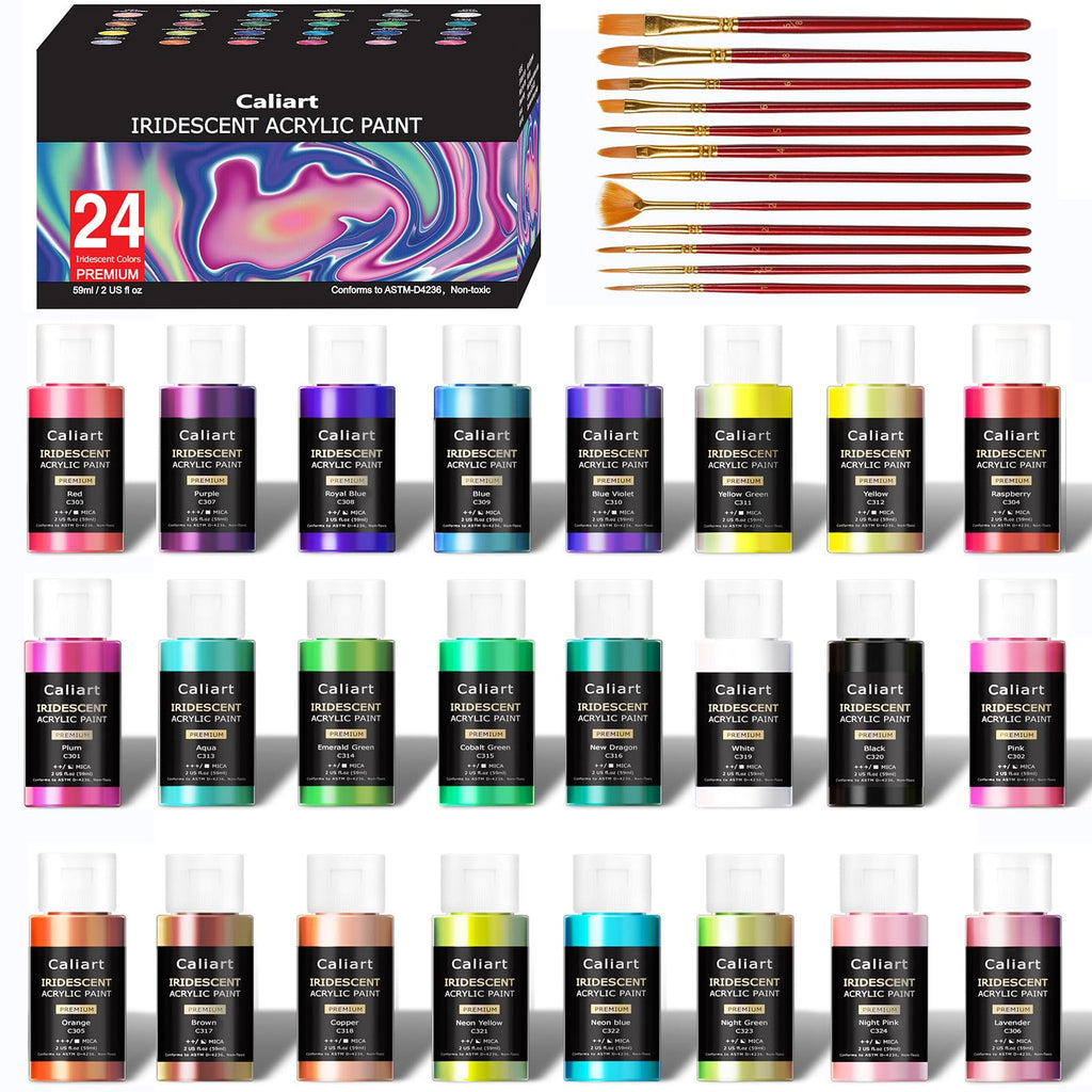 Caliart 36 Colors Acrylic Paint Set with 12 Brushes
