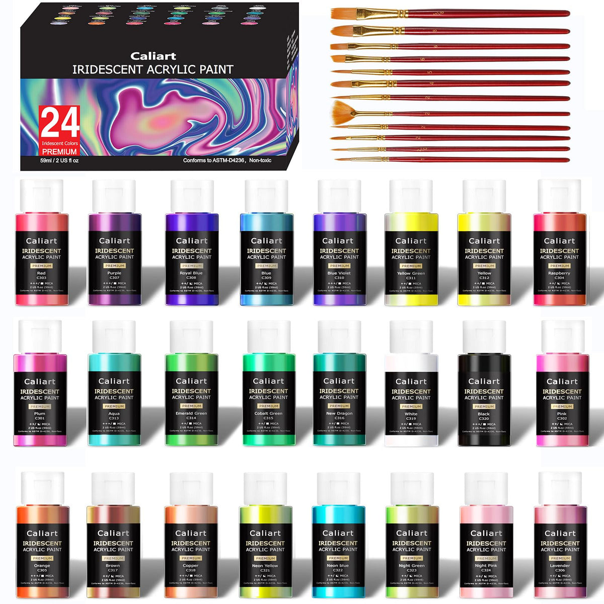 Caliart 36 Colors Acrylic Paint Set with 12 Brushes