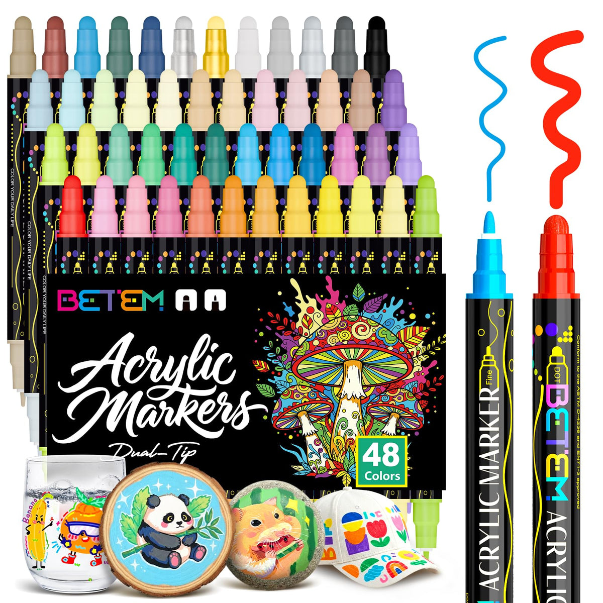 Betem 120 Colors Dual Tip Acrylic Paint Markers, Fabric Decorating Kits