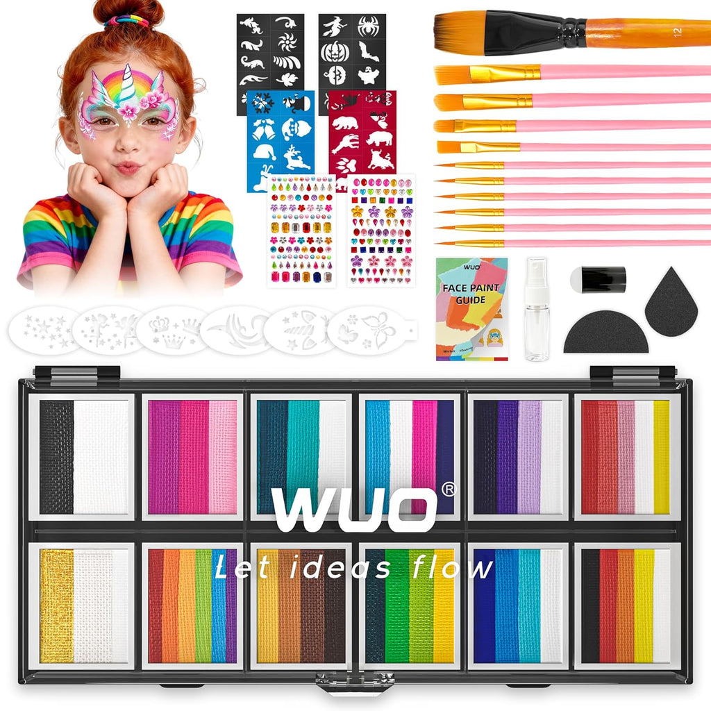 WUO Professional Face Painting Kit for Kids, 12x10g Split Cake Palette