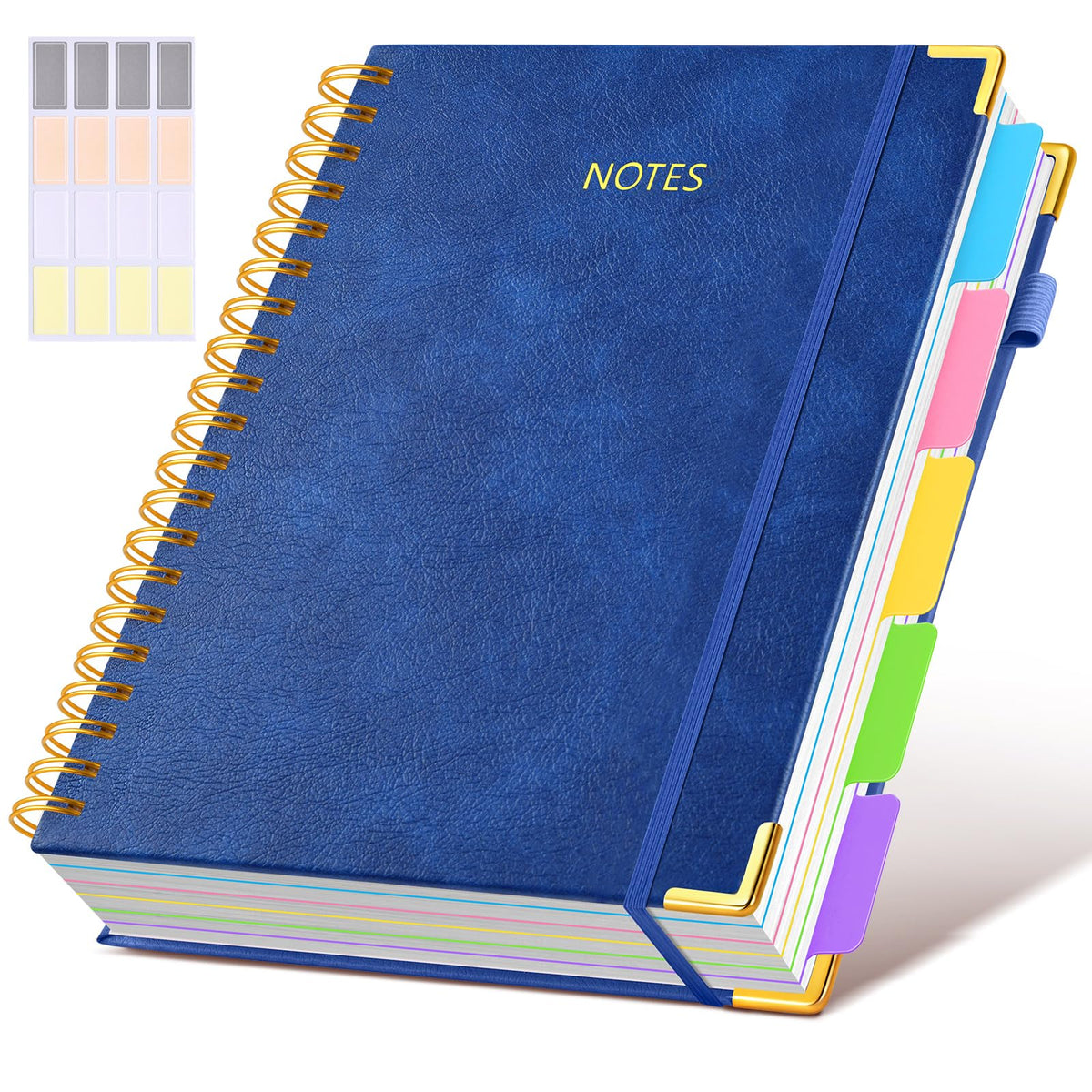 Hardcover Spiral Notebook journal with Removable Dividers Tabs, 300 Pages Leather 5 Subject Notebook College Ruled, 8"x10" Large B5 Notebooks for Work School Note taking, Lined Journal for Women,Black