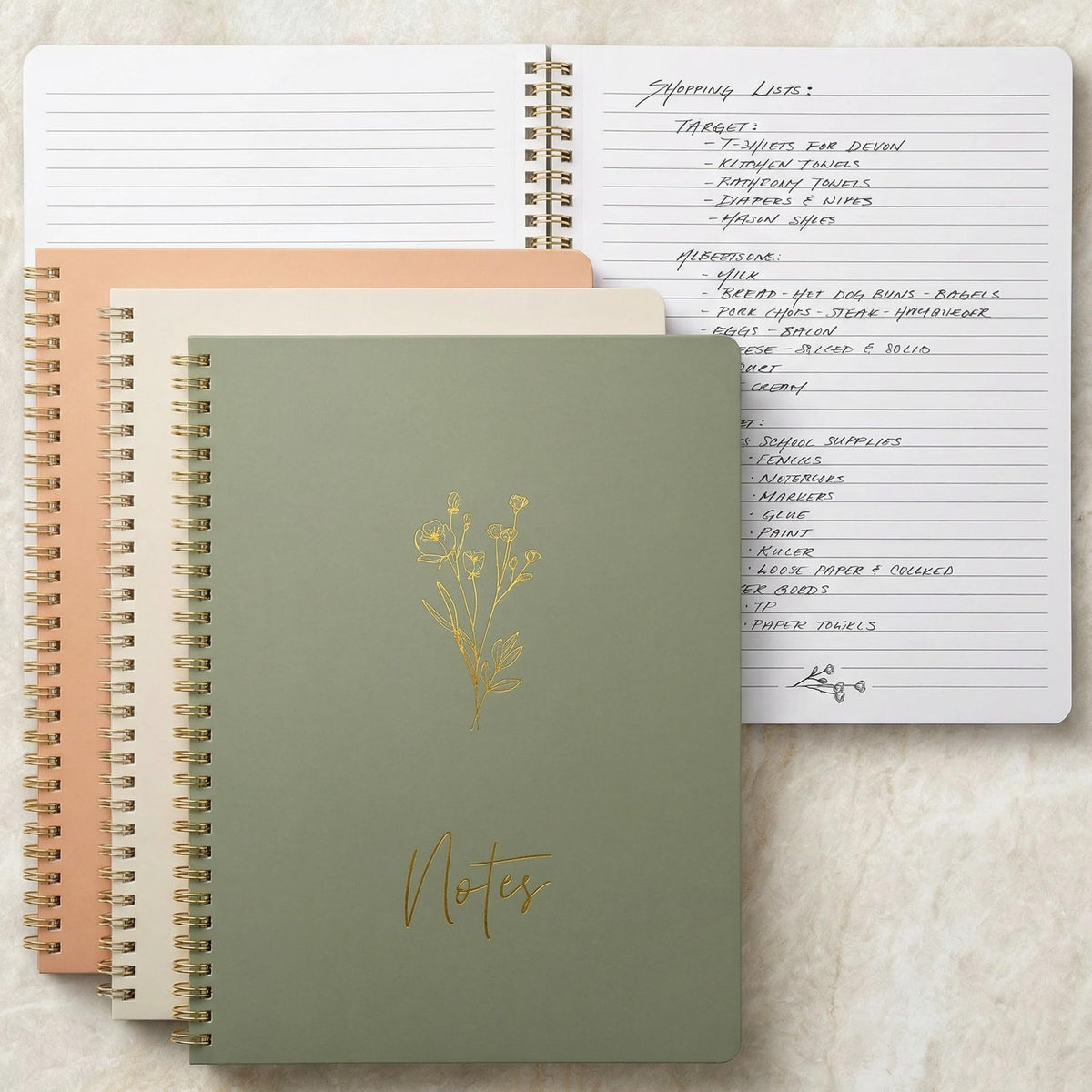 Aesthetic Spiral Notebook Set of 3 For Women - Cute College Ruled Journals