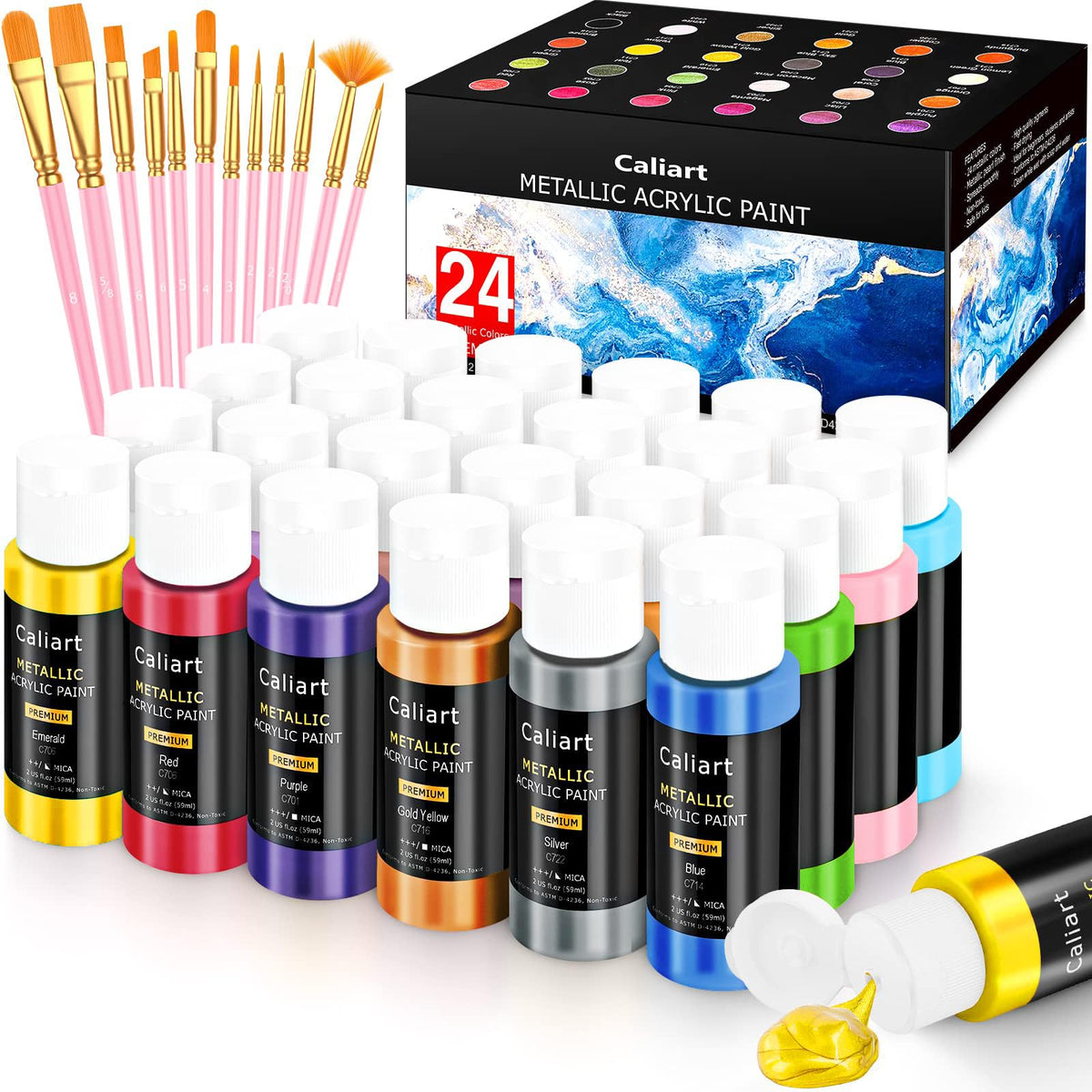 Caliart 36 Colors Acrylic Paint Set with 12 Brushes