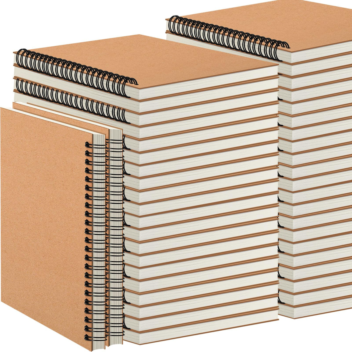 24 Pack A5 Spiral Notebooks Journal with Kraft Cover, 5x8 Inches, Ruled Lined Paper, for Work, Sketches, Study, Notes Taking, Gifts, Brown (24 PCS(Lined))