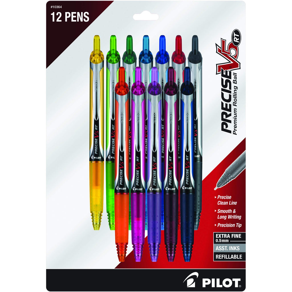 PILOT Precise V5 RT Rollerball Pens, Black, Pack of 12