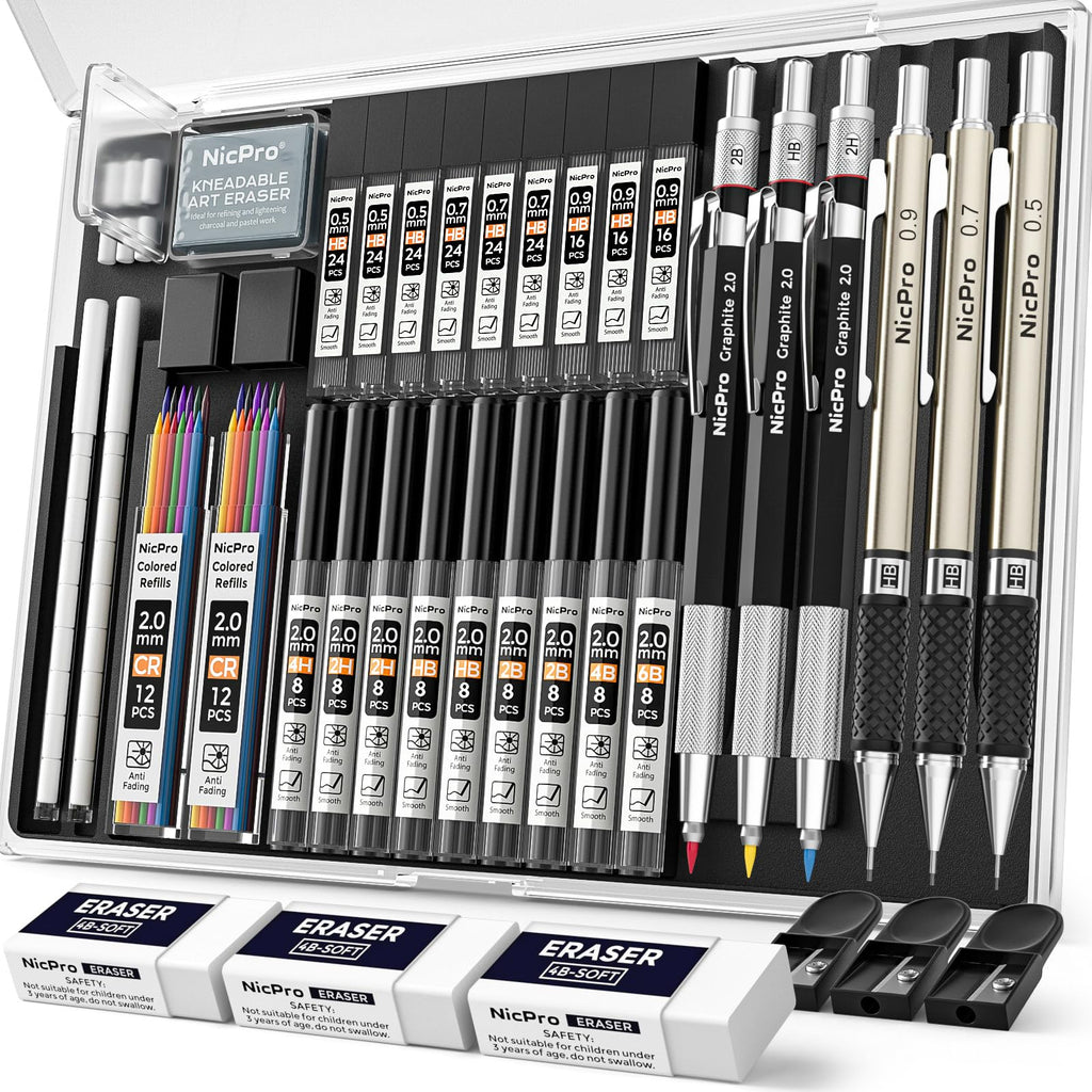 Nicpro Mechanical Pencil Set, 35PCS Art Mechanical Pencils 0.5/0.7/0.9/2mm