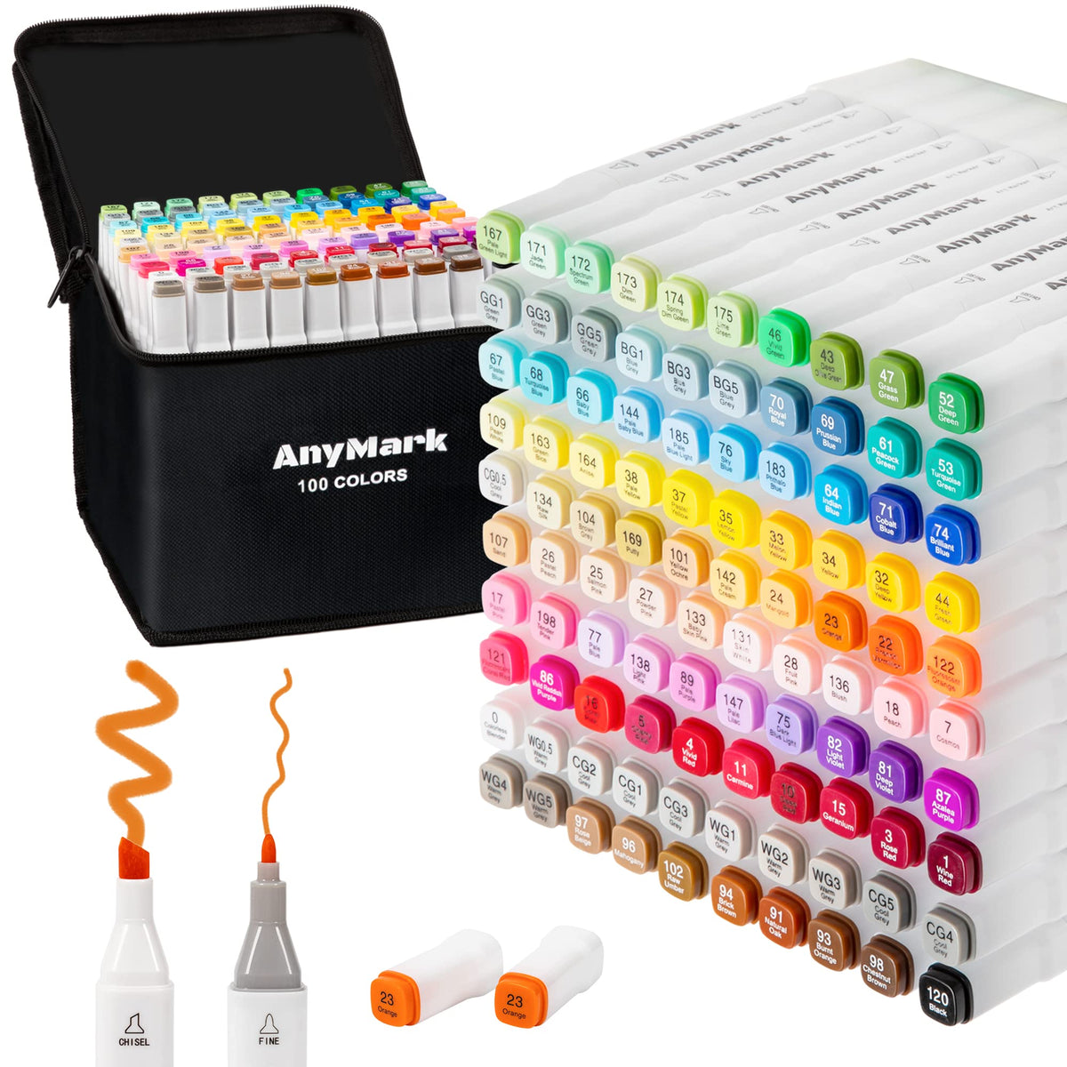 AnyMark 60 Colors Alcohol Markers Chisel & Fine Dual Tip