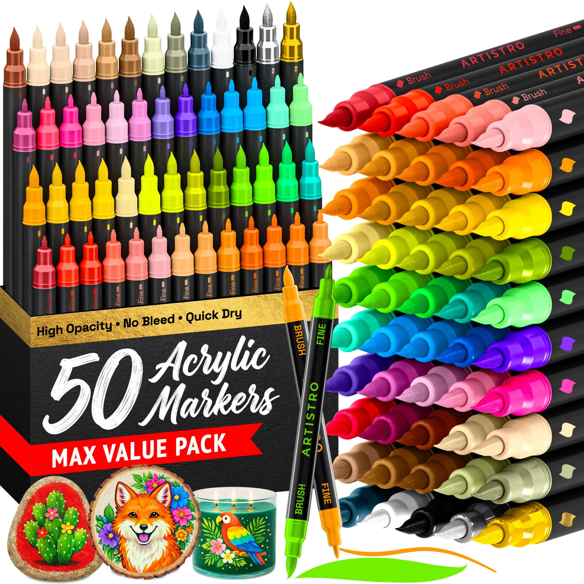 ARTISTRO 100 Acrylic Dual-Tip Glass Marker Pens for Wine Glasses