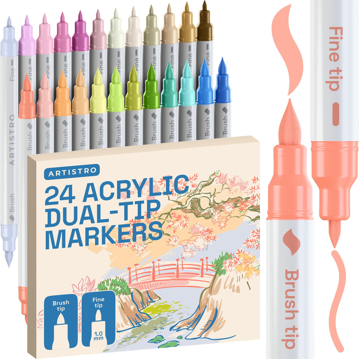 ARTISTRO 24 Skin Tones Dual-Tip Acrylic Paint Marker Pens for Drawing