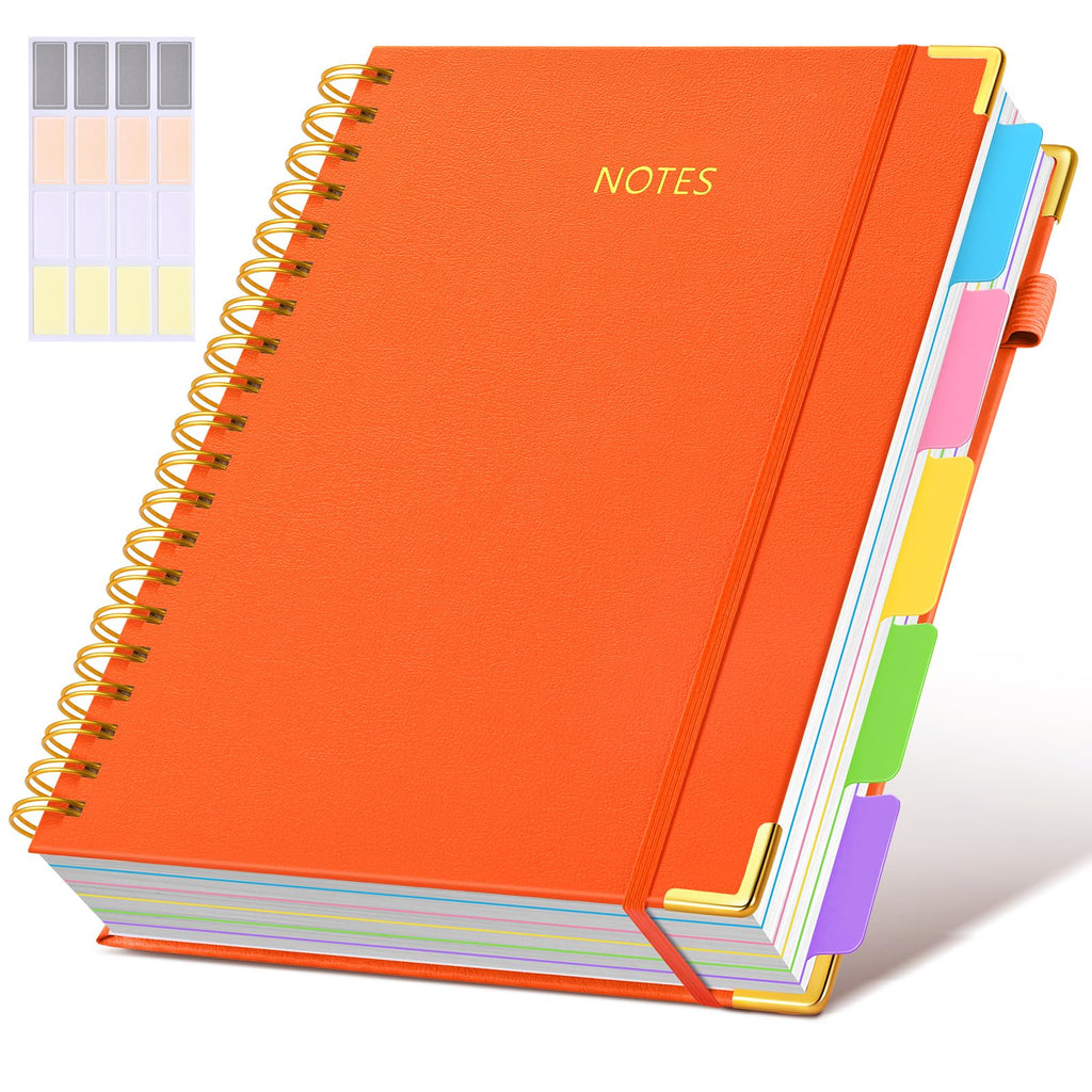 Hardcover Spiral Notebook journal with Removable Dividers Tabs, 300 Pages Leather 5 Subject Notebook College Ruled, 8"x10" Large B5 Notebooks for Work School Note taking, Lined Journal for Women,Black