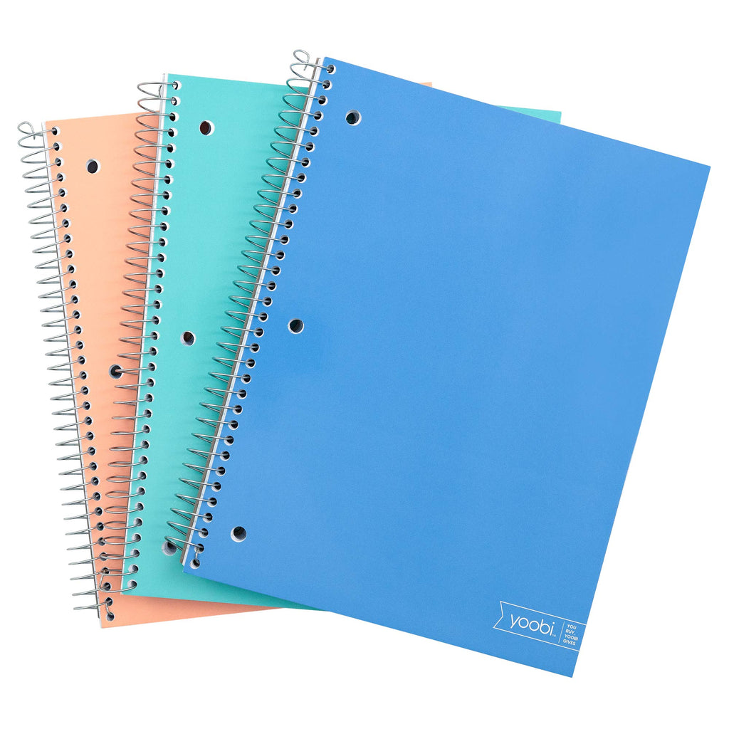 Yoobi College Ruled 3-Subject Notebooks, 3-Pack, 150 Sheets, 8x10.5in