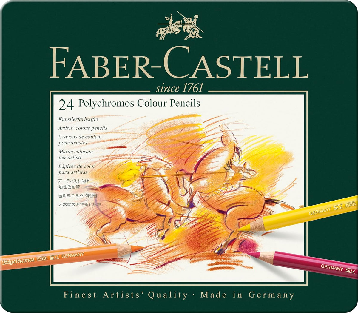 Faber-Castell Polychromos Artists' Color Pencils - Tin of 24 Colors - Premium Quality Artist Pencils