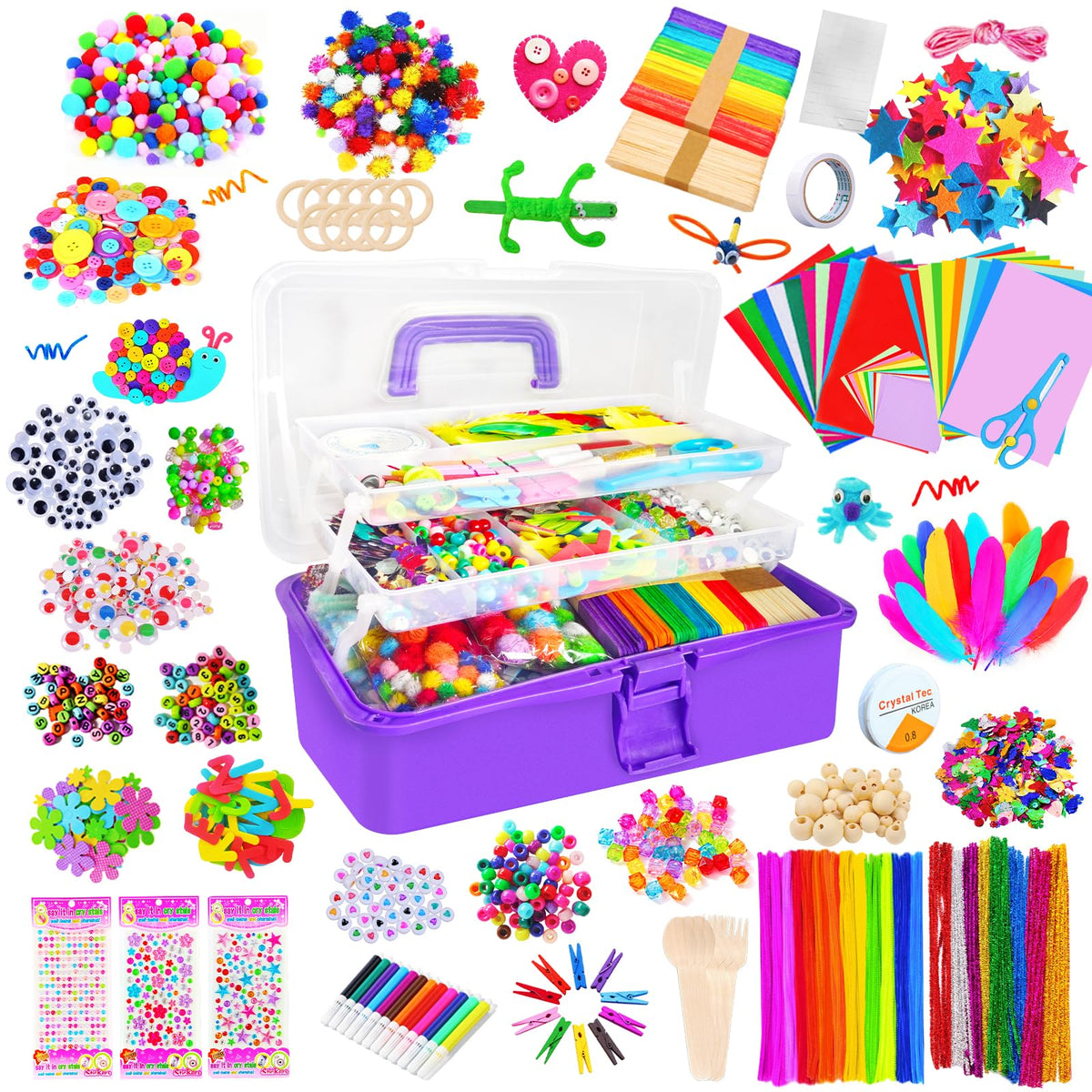 Itopstar 3000 Kids Arts and Crafts Supplies for Kids Crafting Supply in 3 Layered Plastic Art Box All in One Ages 8 9 10 11 & 12 Year Old Girls & Boys Crafting Supply Set