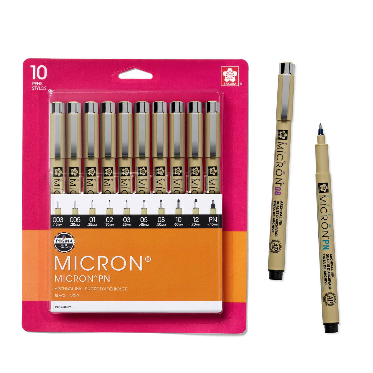 SAKURA Pigma 30067 Micron Blister Card Ink Pen Set, Black, 8/Set