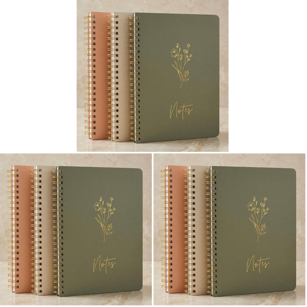 Aesthetic Spiral Notebook Set of 3 For Women 10.5 x 8 - College Ruled