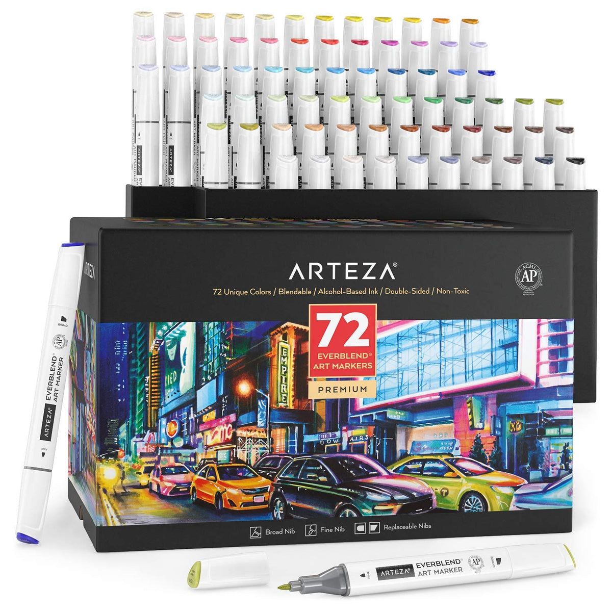 ARTEZA Alcohol Markers – Set of 36 Portrait & Skin Tone EverBlend Dual Tip Markers with Fine and Chisel Nibs and Organizer Box for Drawing