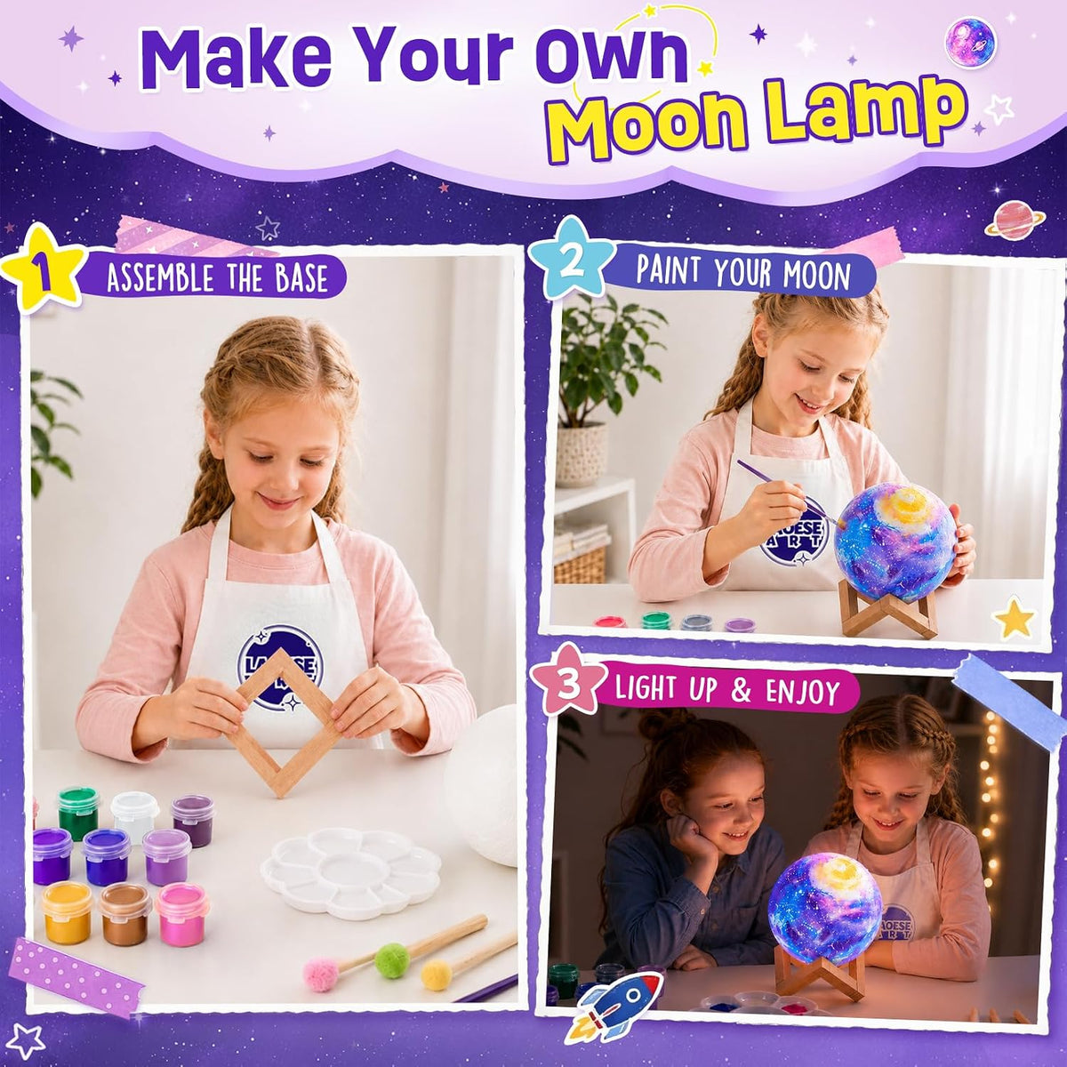 Paint Your Own Moon Lamp Kit, 3D Moon Night Light, Crafts for Kids Age 4-12