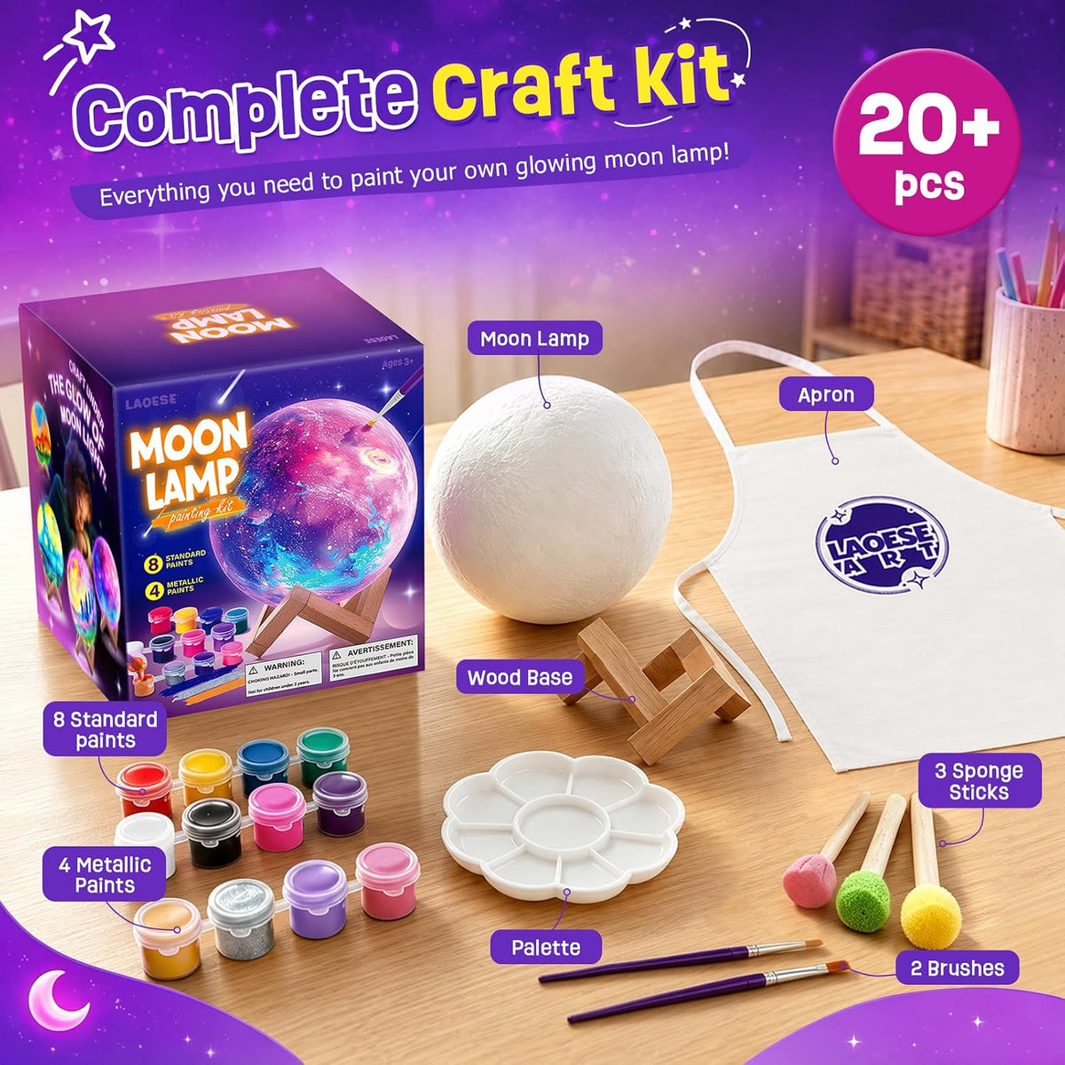 Paint Your Own Moon Lamp Kit, 3D Moon Night Light, Crafts for Kids Age 4-12