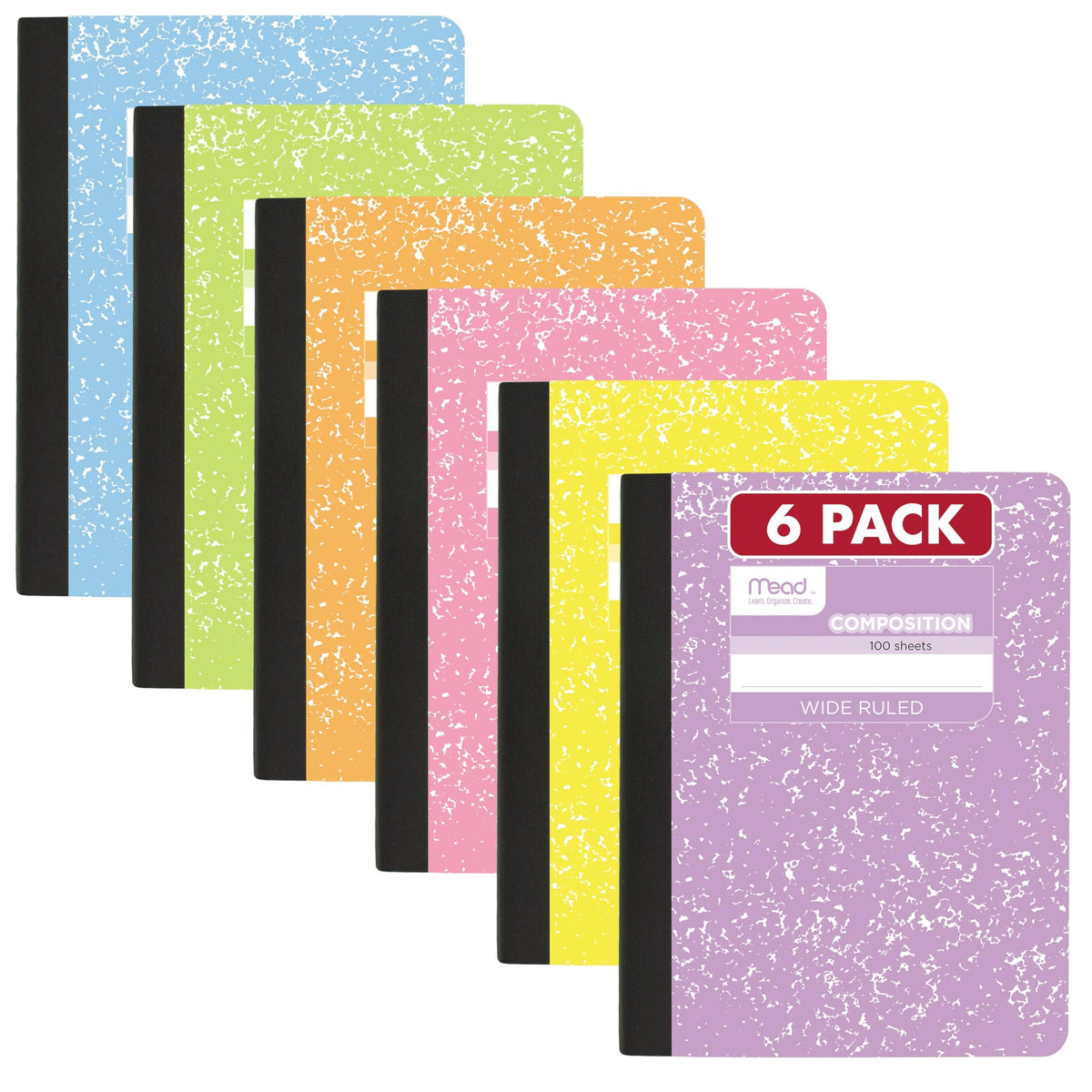 Mead Composition Notebook, College Ruled 7.5" x 9.75" Paper, 100 Sheets, Assorted Colors, 6 Pack (850106-ECM)