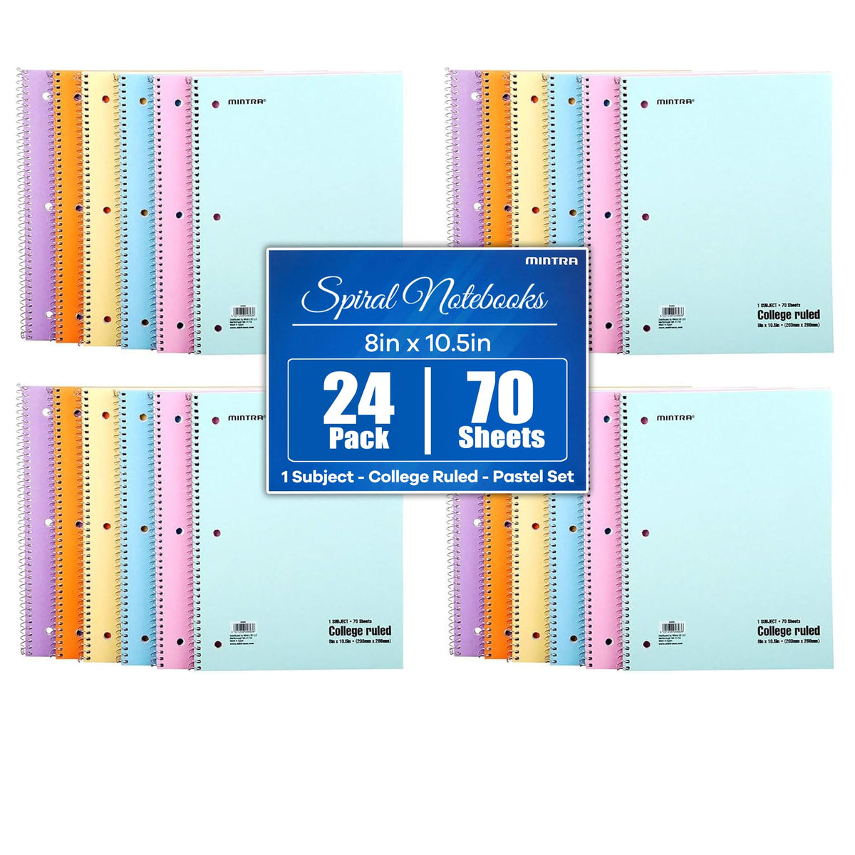 Mintra Office Spiral Notebooks, Wirebound, Journals for School, Work, Business, Aesthetic Stationery, Writing Pads, Teacher & Student Supplies (6, Pastel, College)