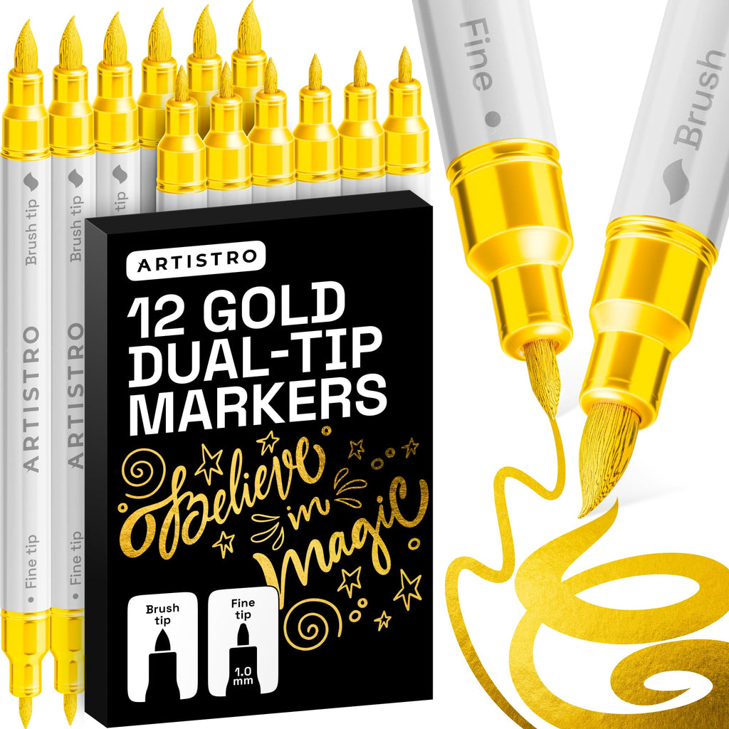 ARTISTRO 24 Metallic Dual-Tip Acrylic Paint Marker Pens for Drawing