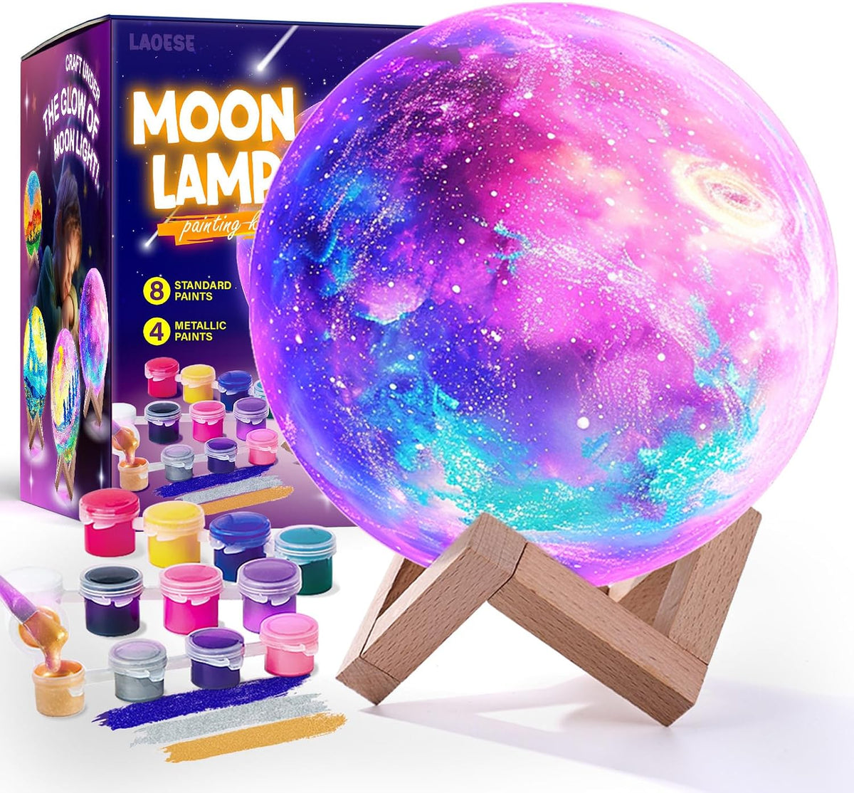 Paint Your Own Moon Lamp Kit, 3D Moon Night Light, Crafts for Kids Age 4-12