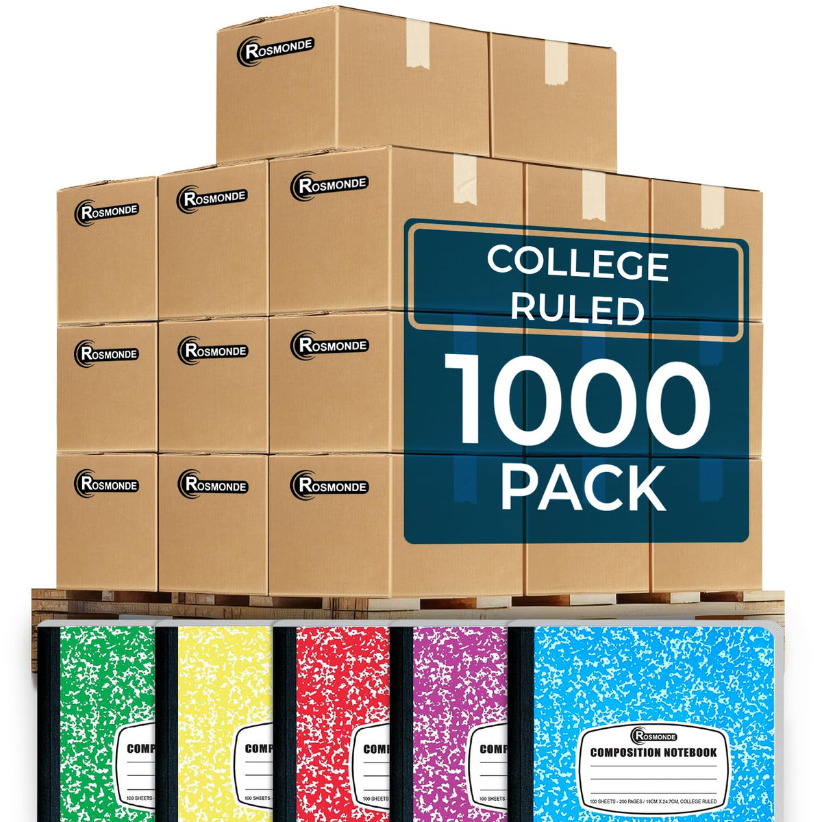 Rosmonde 5 Pack Composition Notebooks College Ruled, Color Marble Notebooks