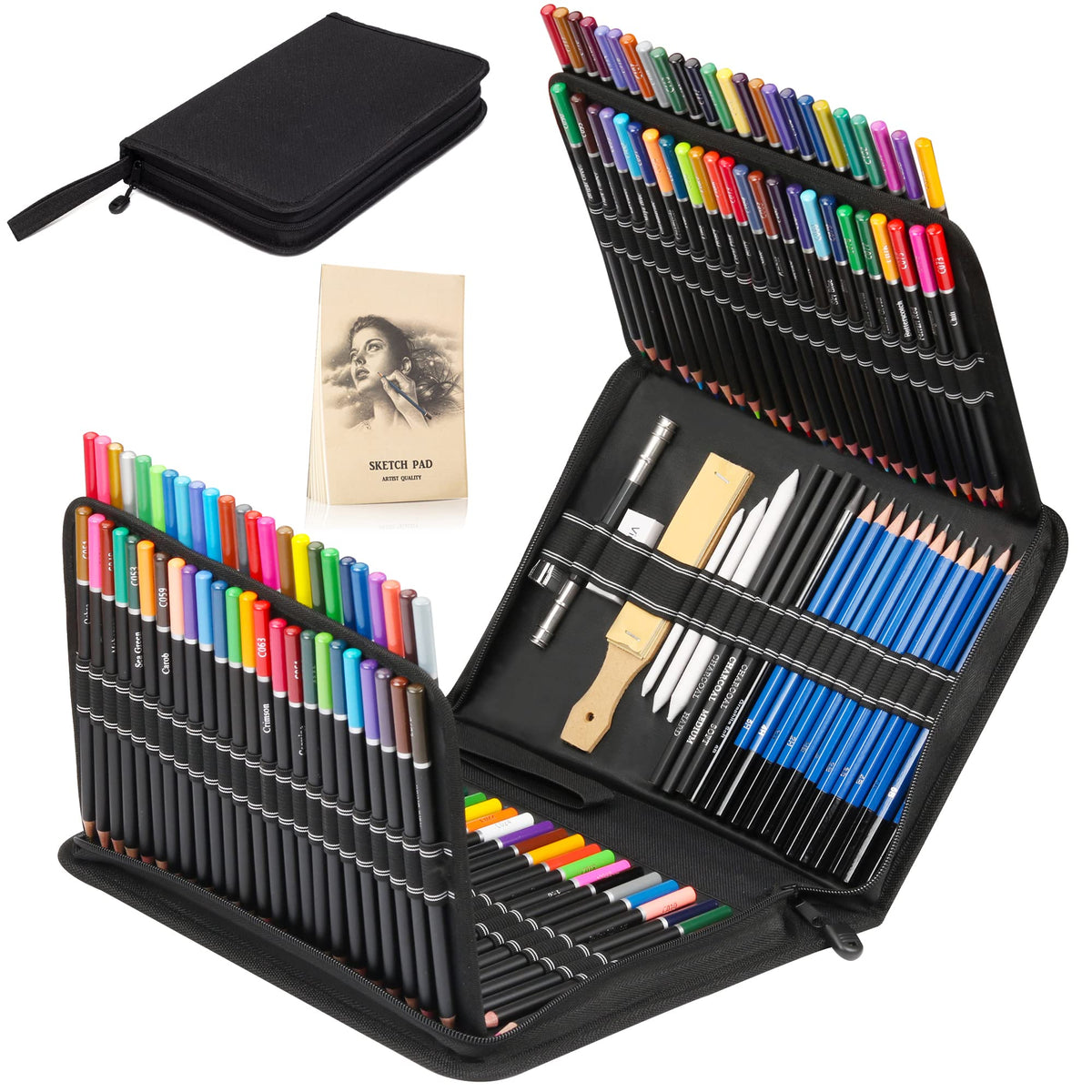 KALOUR 76 Drawing Sketching Kit Set - Pro Art Supplies with Sketchbook & Watercolor Paper - Include Tutorial,Pastel,Watercolor,Sketch,Colored,Metallic,Charcoal Pencils - for Artists Beginners Adults