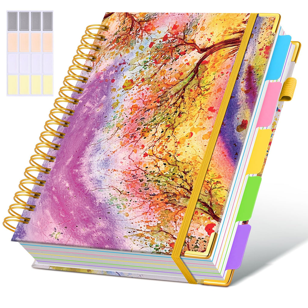 Hardcover Spiral Notebook journal with Removable Dividers Tabs, 300 Pages Leather 5 Subject Notebook College Ruled, 8"x10" Large B5 Notebooks for Work School Note taking, Lined Journal for Women,Black