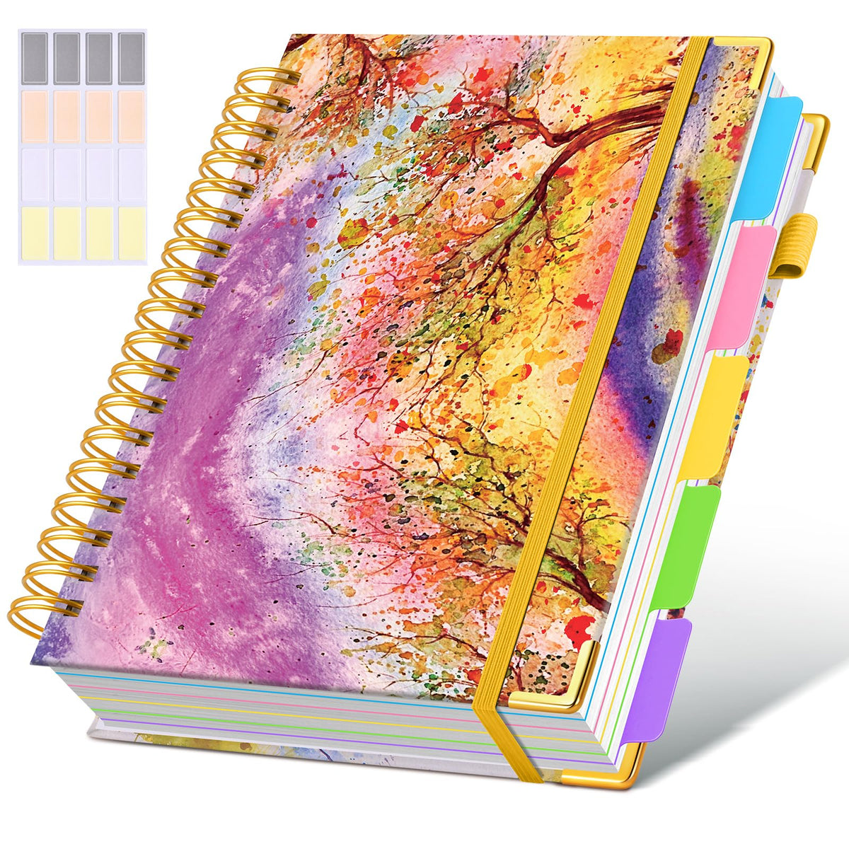 Hardcover Spiral Notebook journal with Removable Dividers Tabs, 300 Pages Leather 5 Subject Notebook College Ruled, 8"x10" Large B5 Notebooks for Work School Note taking, Lined Journal for Women,Black