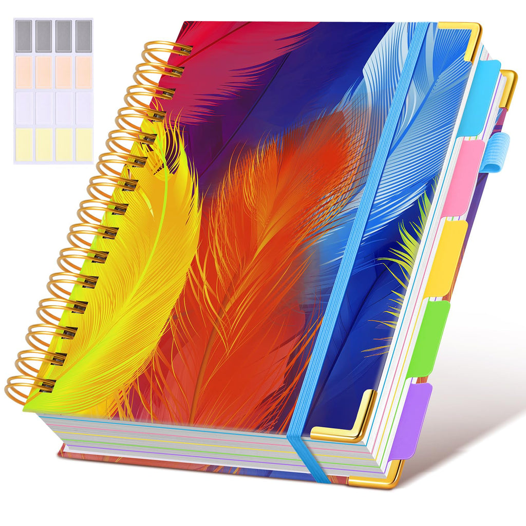 Hardcover Spiral Notebook journal with Removable Dividers Tabs, 300 Pages Leather 5 Subject Notebook College Ruled, 8"x10" Large B5 Notebooks for Work School Note taking, Lined Journal for Women,Black