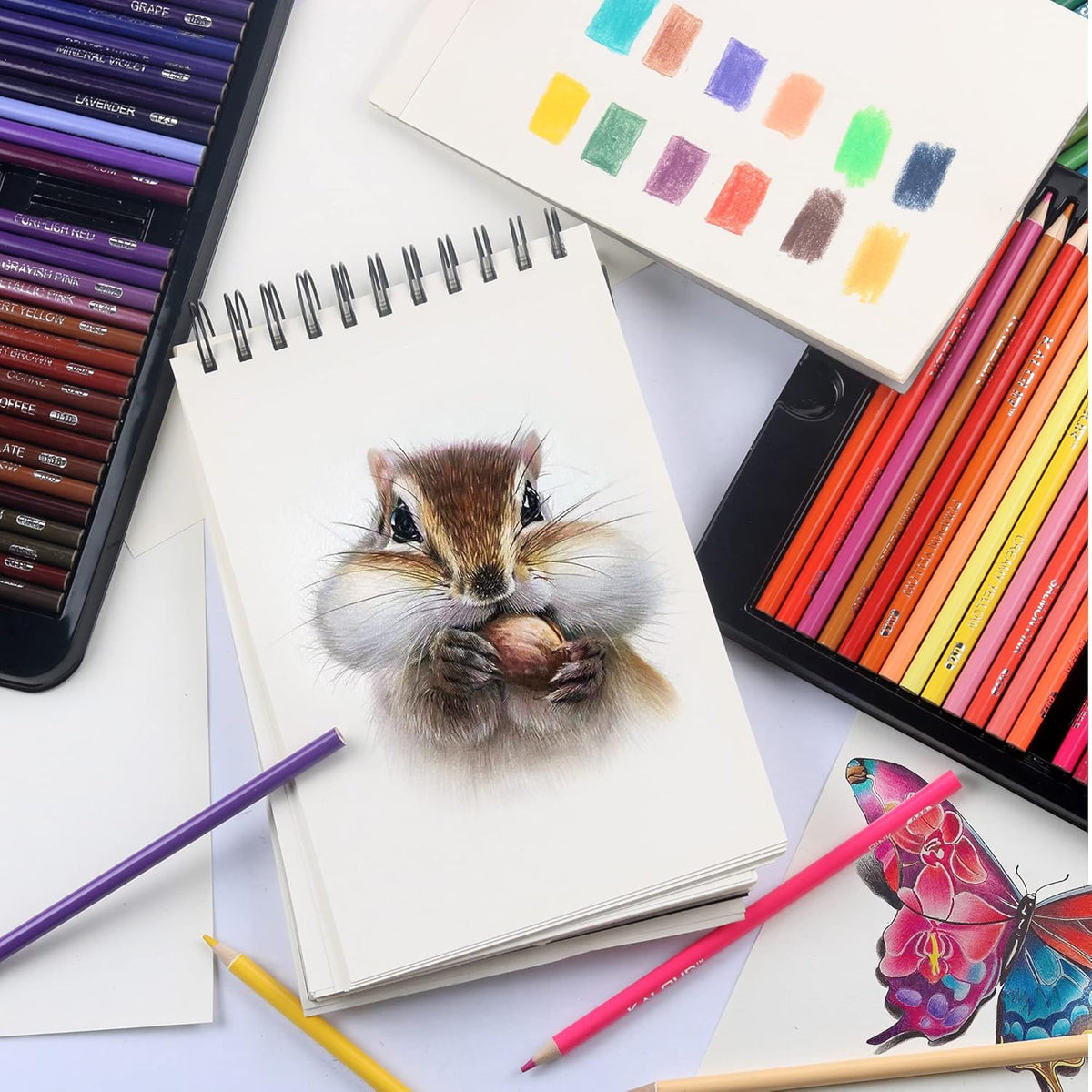 KALOUR 180 Colored Pencil Set for Adults Artists - Rich Pigment Soft Core -12 Metallic Pencil - Ideal for Coloring Drawing Sketching Shading Blending - Vibrant Color（Tin Case）