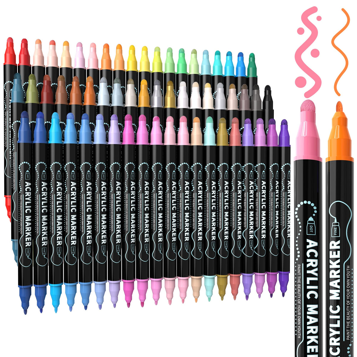 nauets 30 Colors Precision Dual Tip Acrylic Paint Markers Pens - Dot & Fine
