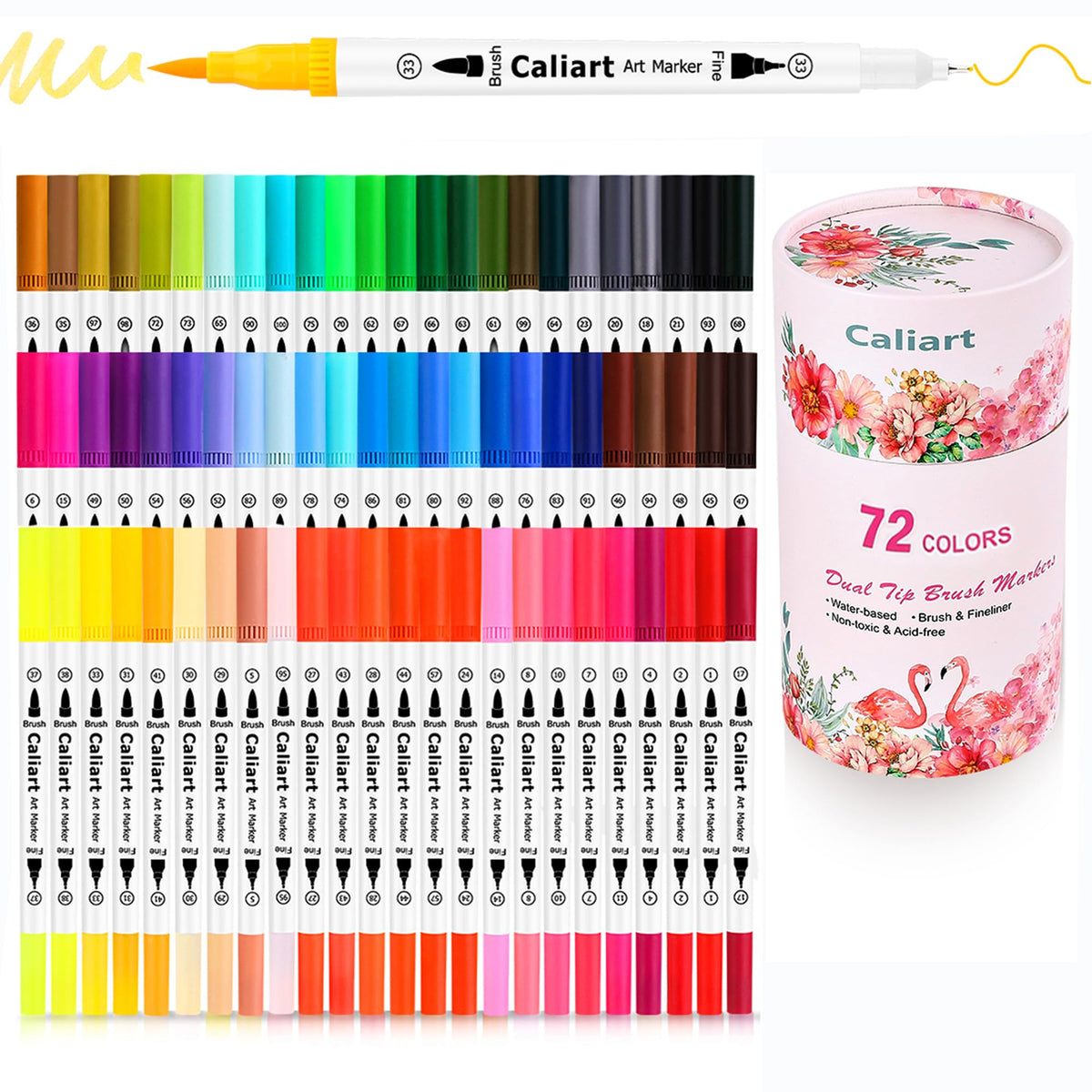 Caliart 72 Colors Double Tip Brush Pen Art Markers for Adult Coloring Books