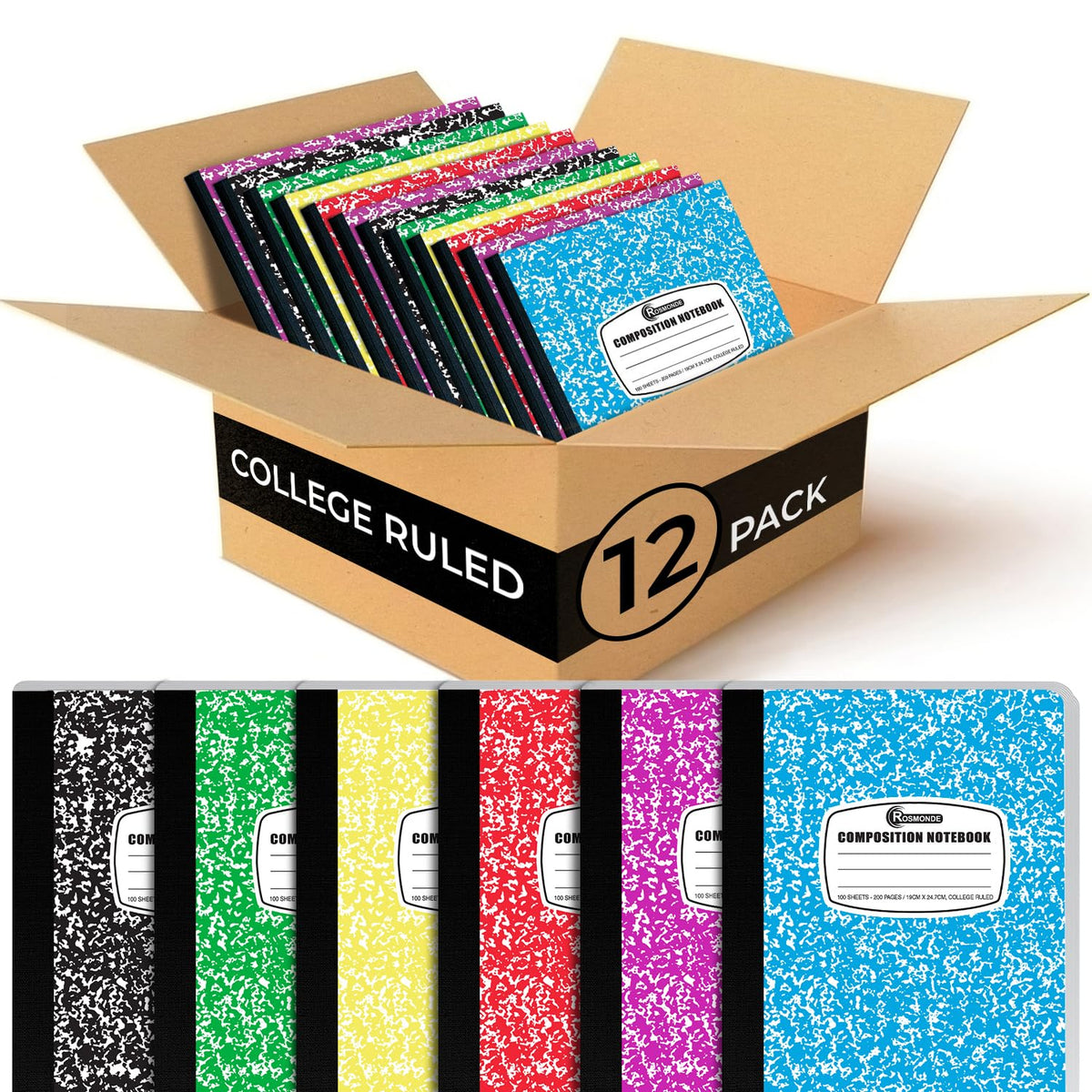 Rosmonde 5 Pack Composition Notebooks College Ruled, Color Marble Notebooks
