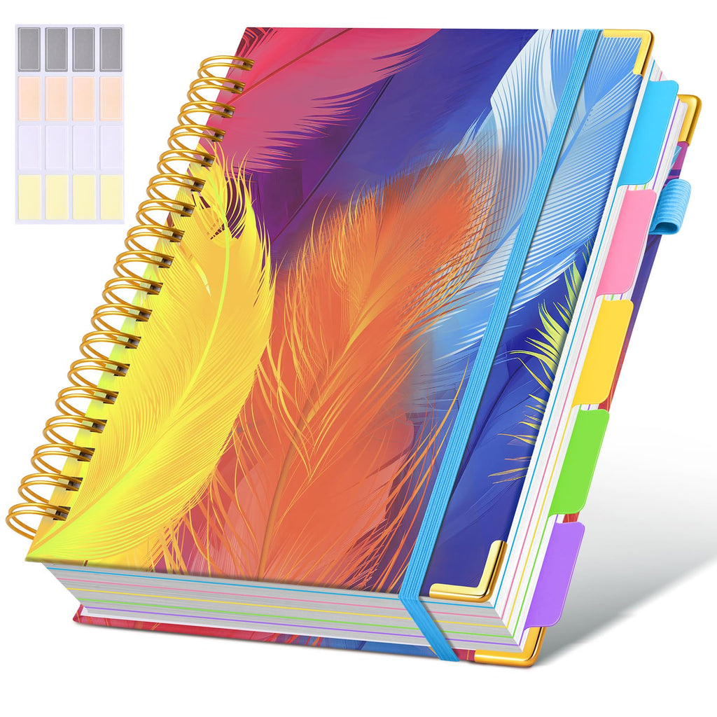 Hardcover Spiral Notebook journal with Removable Dividers Tabs, 300 Pages Leather 5 Subject Notebook College Ruled, 8"x10" Large B5 Notebooks for Work School Note taking, Lined Journal for Women,Black