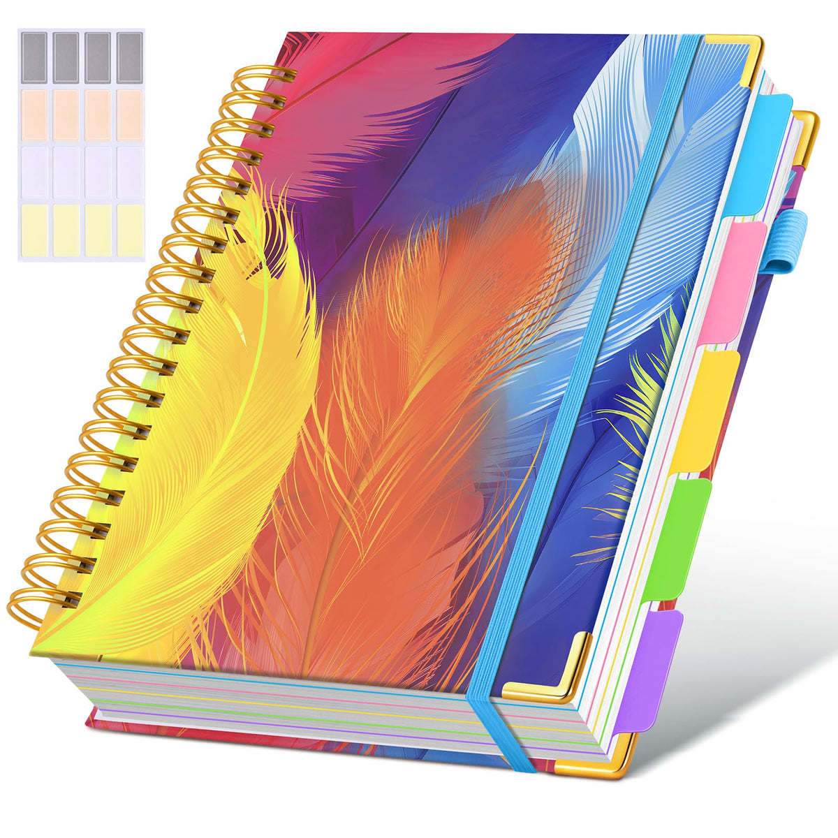 Hardcover Spiral Notebook journal with Removable Dividers Tabs, 300 Pages Leather 5 Subject Notebook College Ruled, 8"x10" Large B5 Notebooks for Work School Note taking, Lined Journal for Women,Black