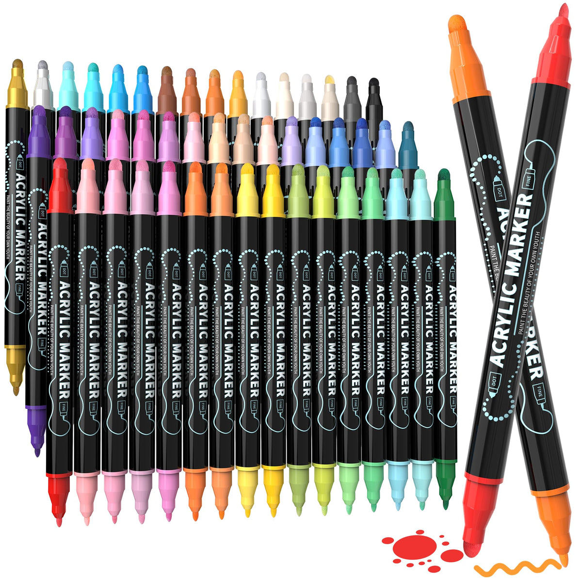 nauets 30 Colors Precision Dual Tip Acrylic Paint Markers Pens - Dot & Fine