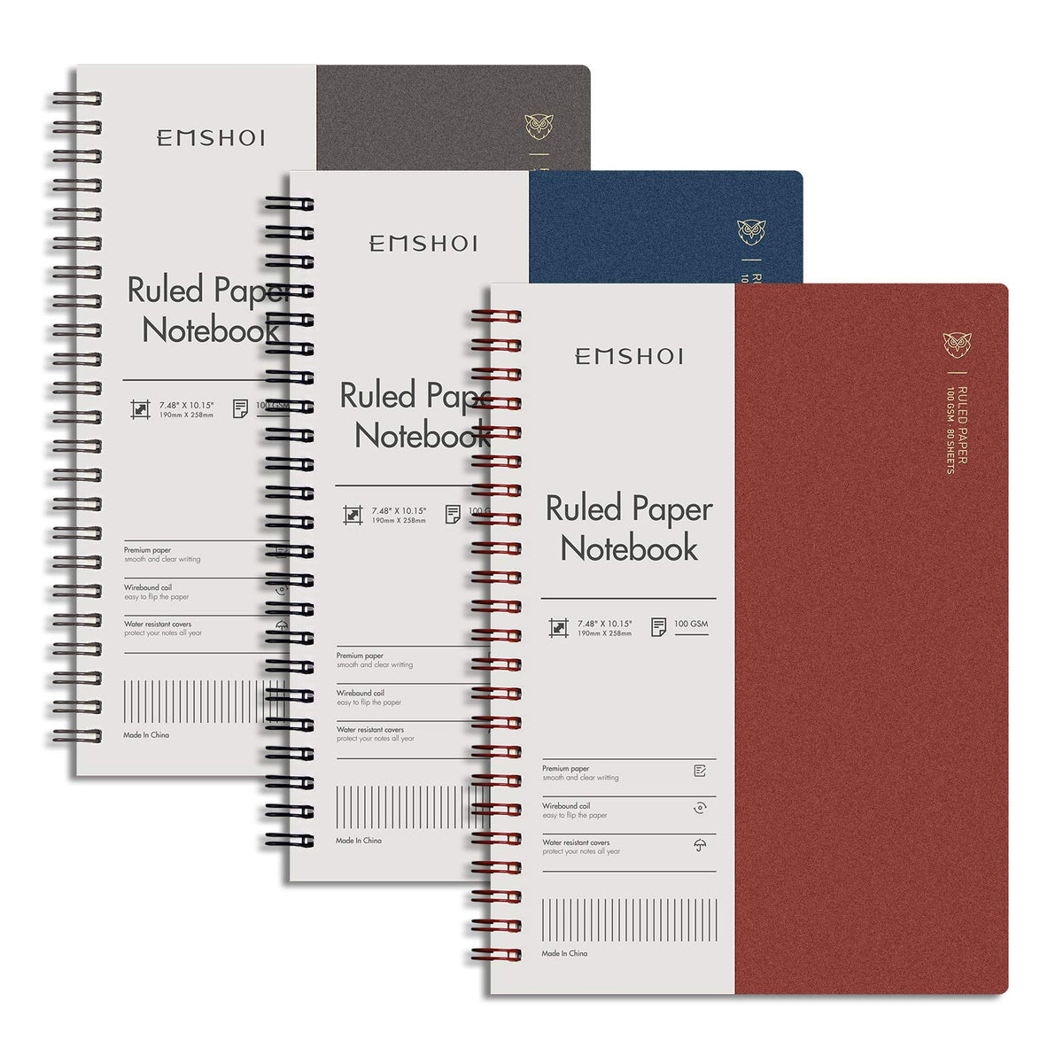EMSHOI Lined Spiral Journal Notebook, 4 Pack, 640 Pages, A5 (5.7" x 8.2")